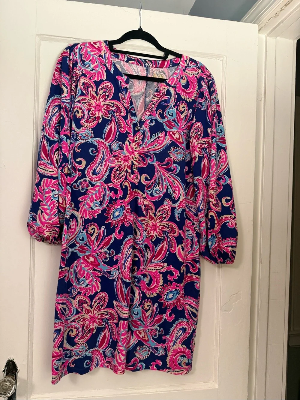 Lilly Pulitzer Navy Dress with Pink Paisley Print - Picture 1 of 5